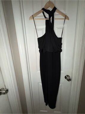 Express Black One-Shoulder Halter Evening Dress